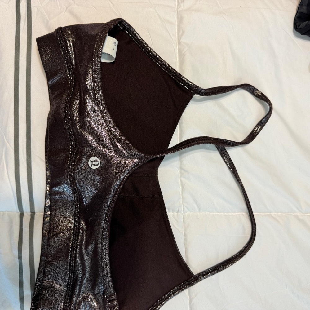 Lululemon Flow Y Bra Shimmering Black Bralette - Picture 2 of 2